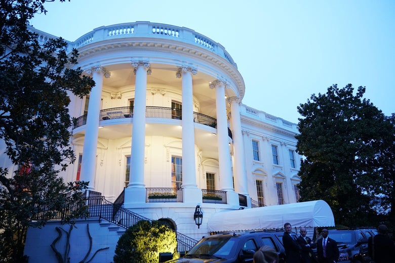 The South Portico of the White House is seen on April 7, 2018 in Washington, DC.